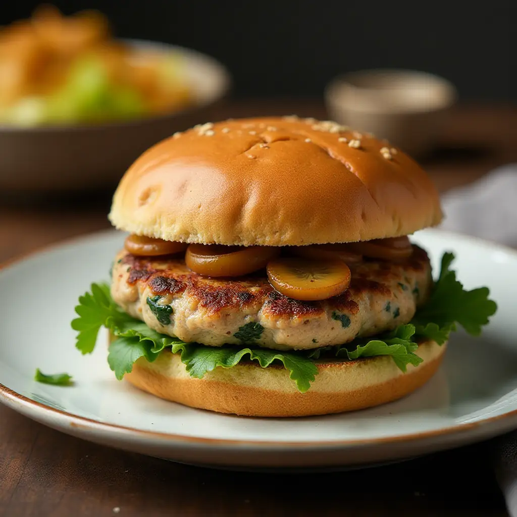 Baked Chicken Burgers with Mushrooms and Spinach