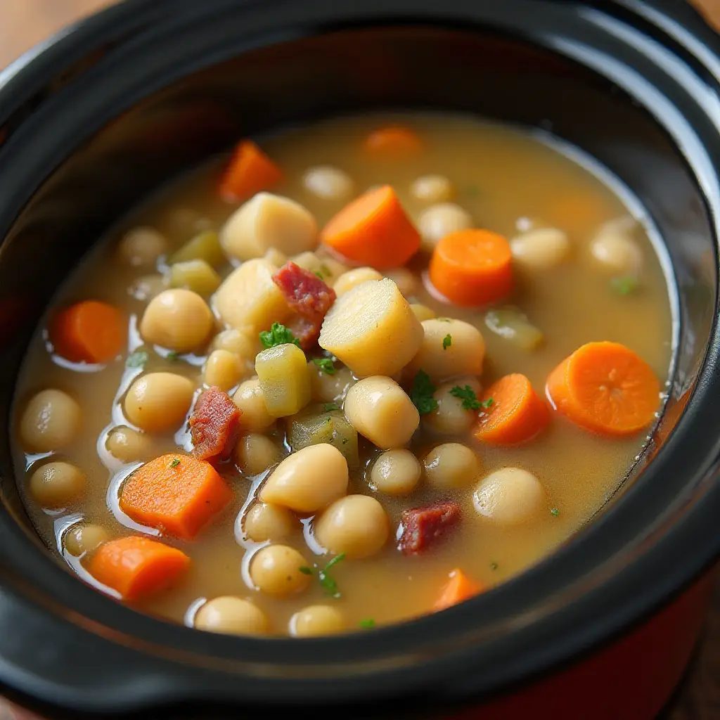 Slow Cooker Split Pea Soup with Bacon and Hash Browns