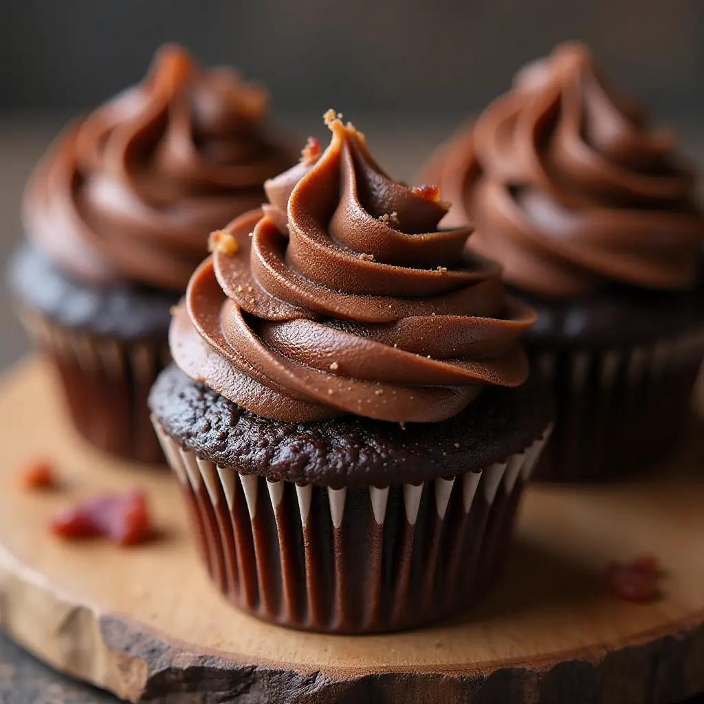 Dark Chocolate Bacon Cupcakes