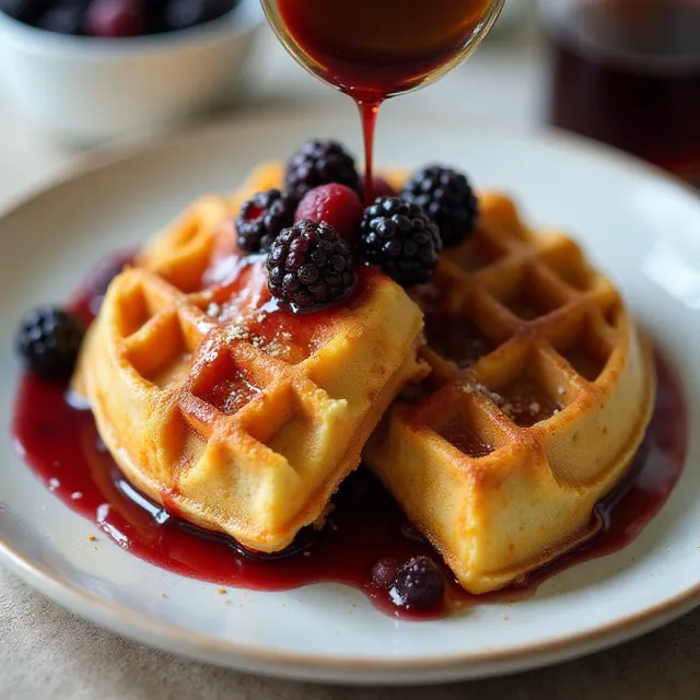 Spicy Gluten-Free Chicken and Cheddar Waffles with Blackberry-Maple Syrup