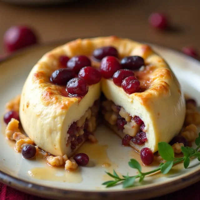 Baked Stuffed Brie with Cranberries & Walnuts