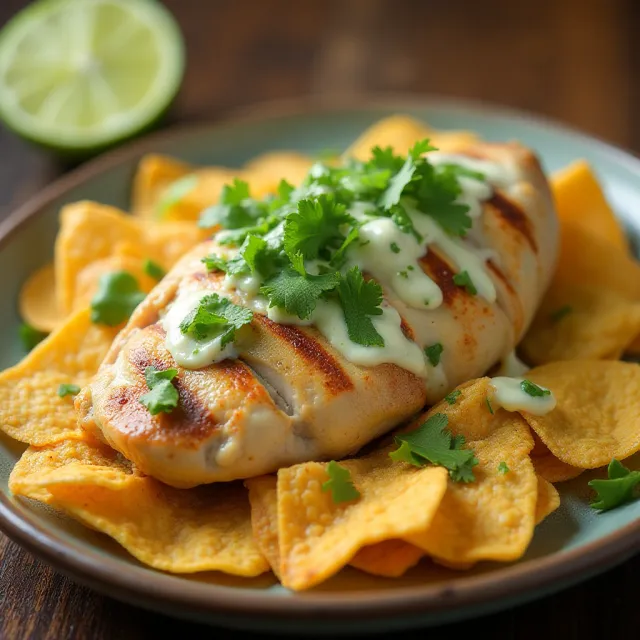 Grilled Chicken Nachos with Lime Crema
