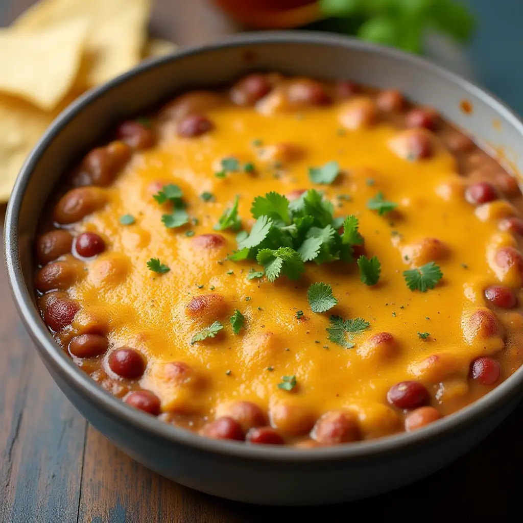 Hot Bean and Bacon Dip with Air Fryer Tortilla Chips