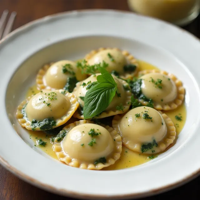 Mushroom and Spinach Ravioli with Chive Butter Sauce
