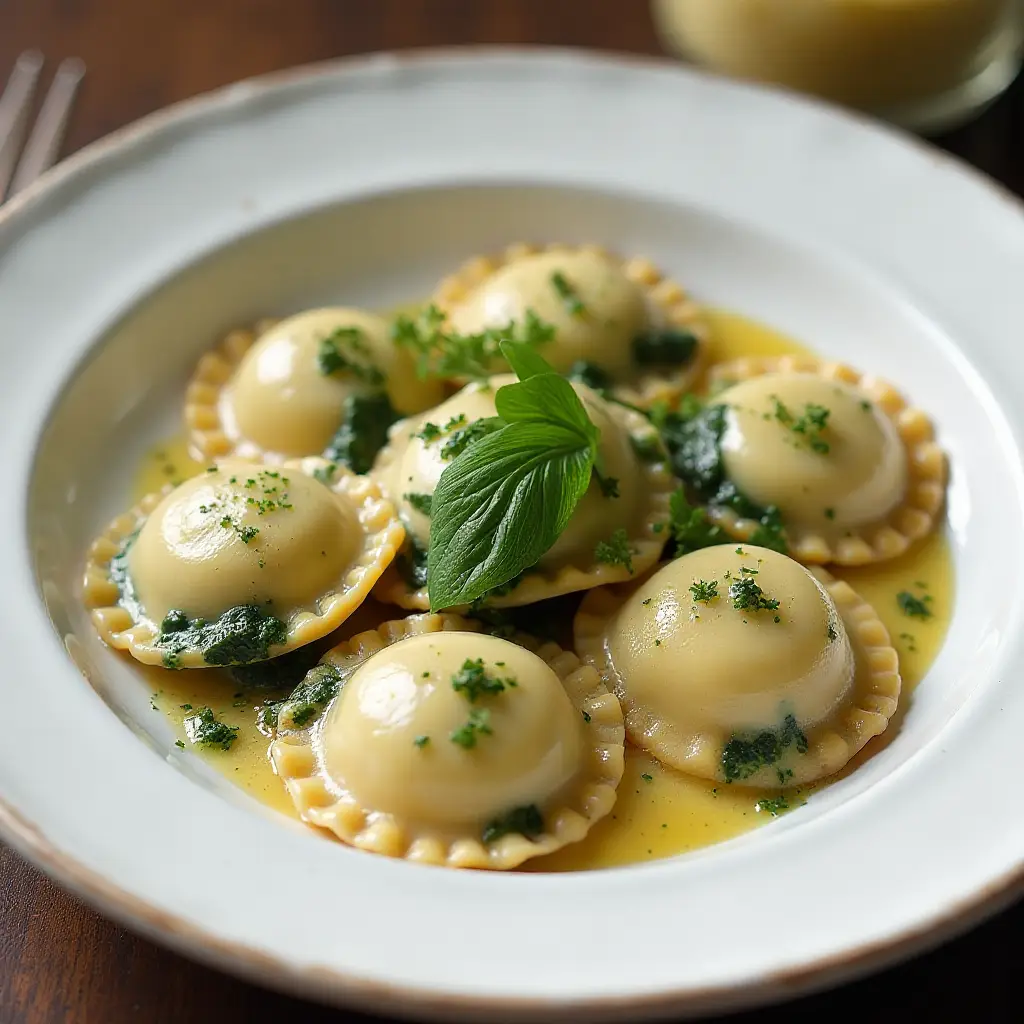 Mushroom and Spinach Ravioli with Chive Butter Sauce