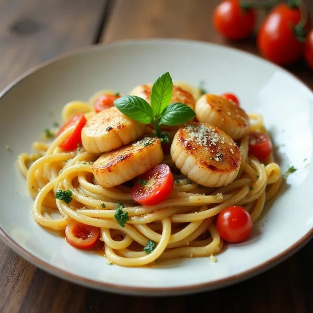 Pasta with Scallops, Zucchini, and Tomatoes