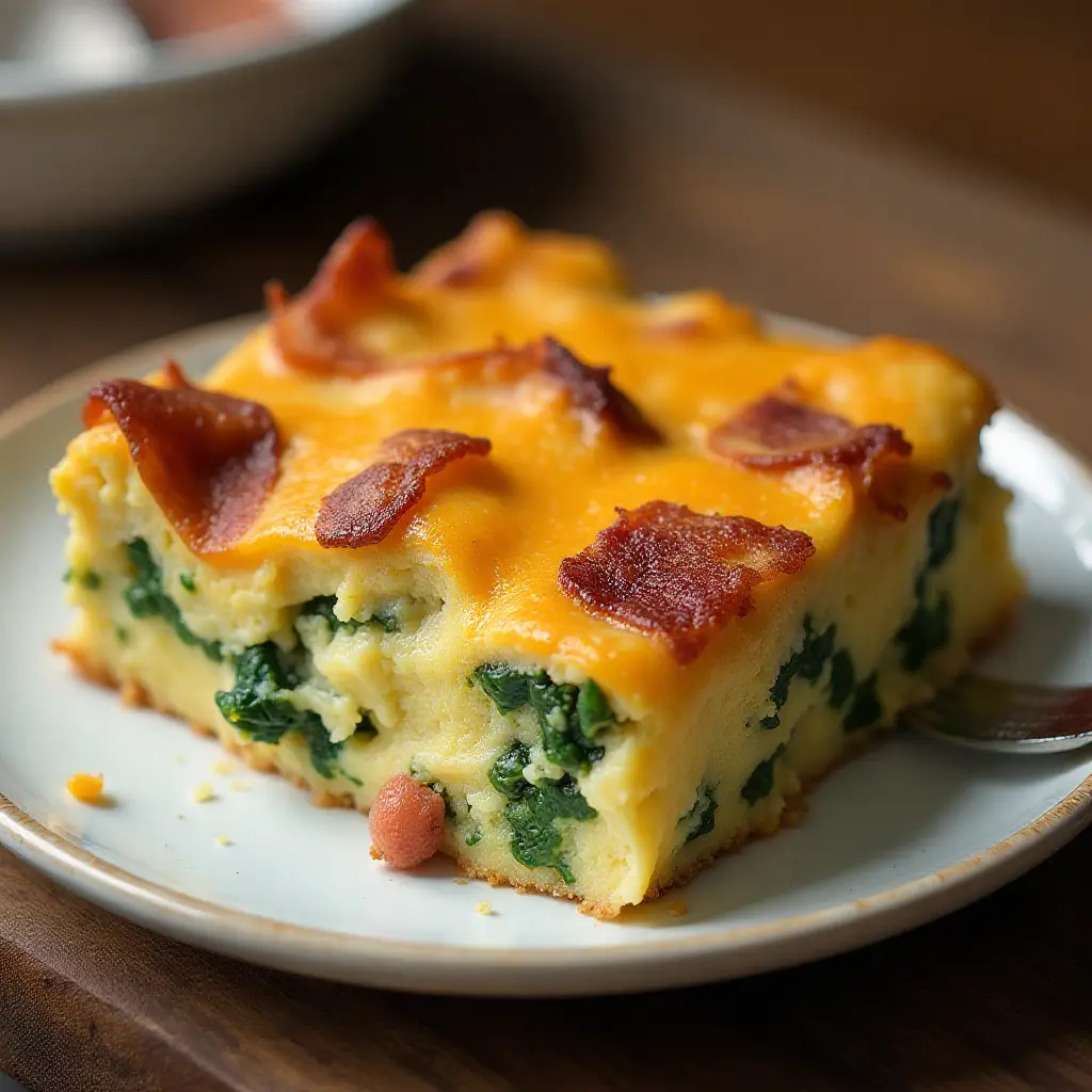 Bacon, Cheddar and Spinach Strata