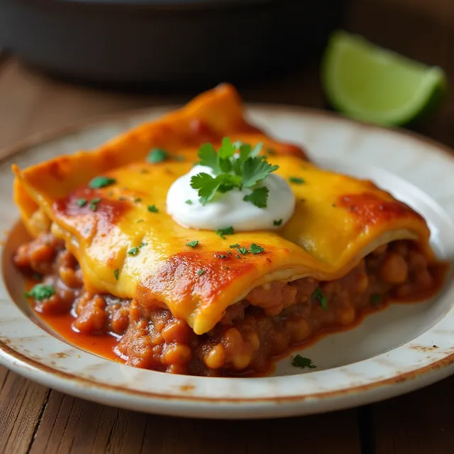 Spicy Beef and Bean Enchilada Pie