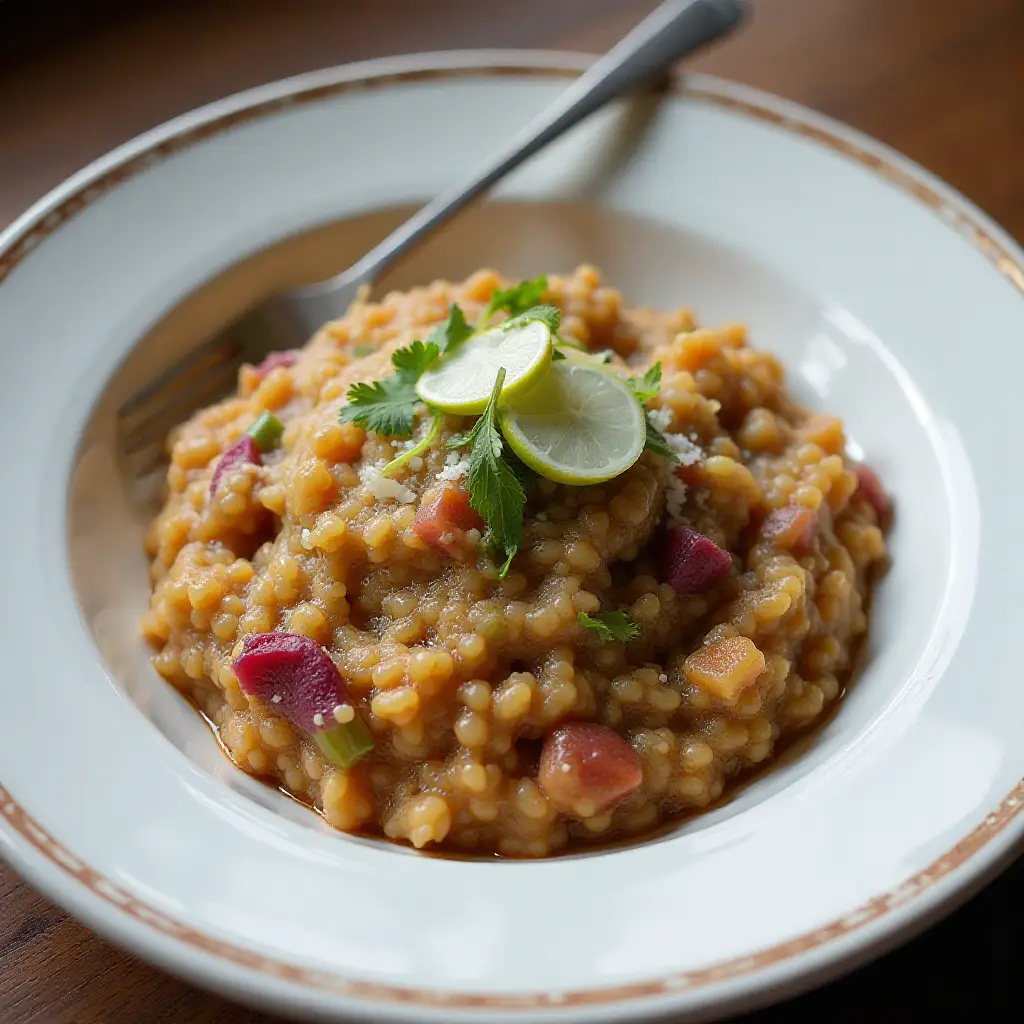 Risotto with Radicchio, Gorgonzola, Walnuts, and Balsamic Glaze
