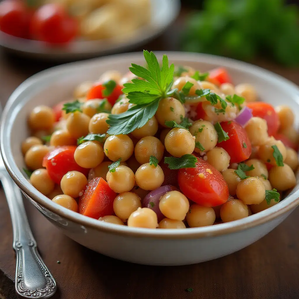 Chickpea Salad with Red Onion and Tomato