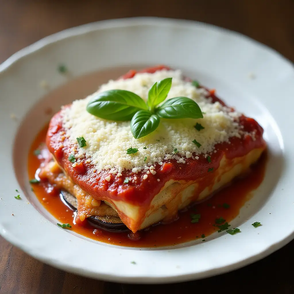 Eggplant Parmesan with Fresh Basil and Smoked Mozzarella