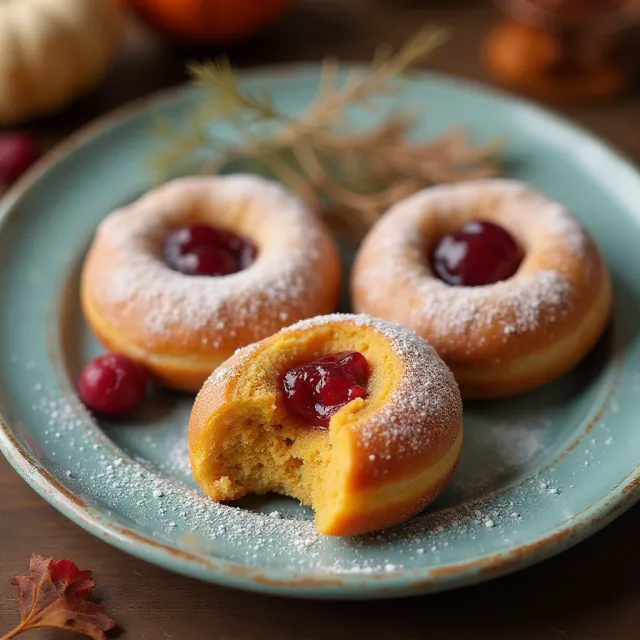 Pumpkin Sufganiot with Cranberry Jelly