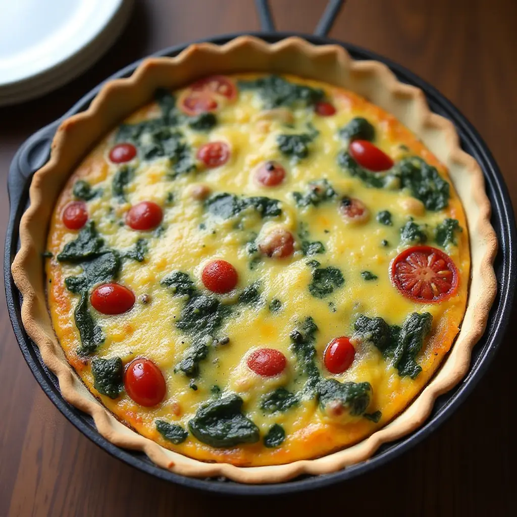 Crustless Spinach, Mushroom, and Tomato Quiche (Keto)