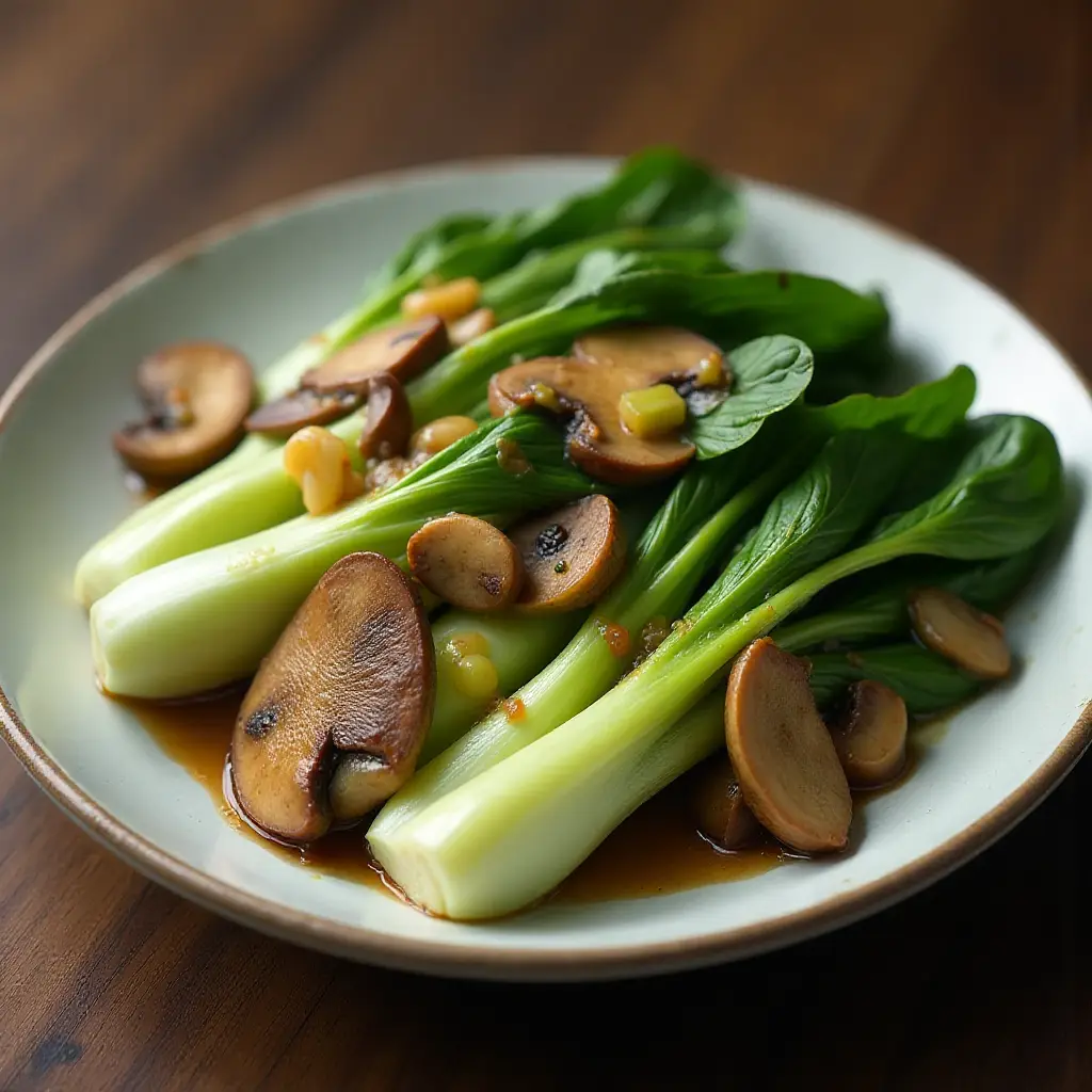 Chinese-Style Baby Bok Choy with Mushroom Sauce