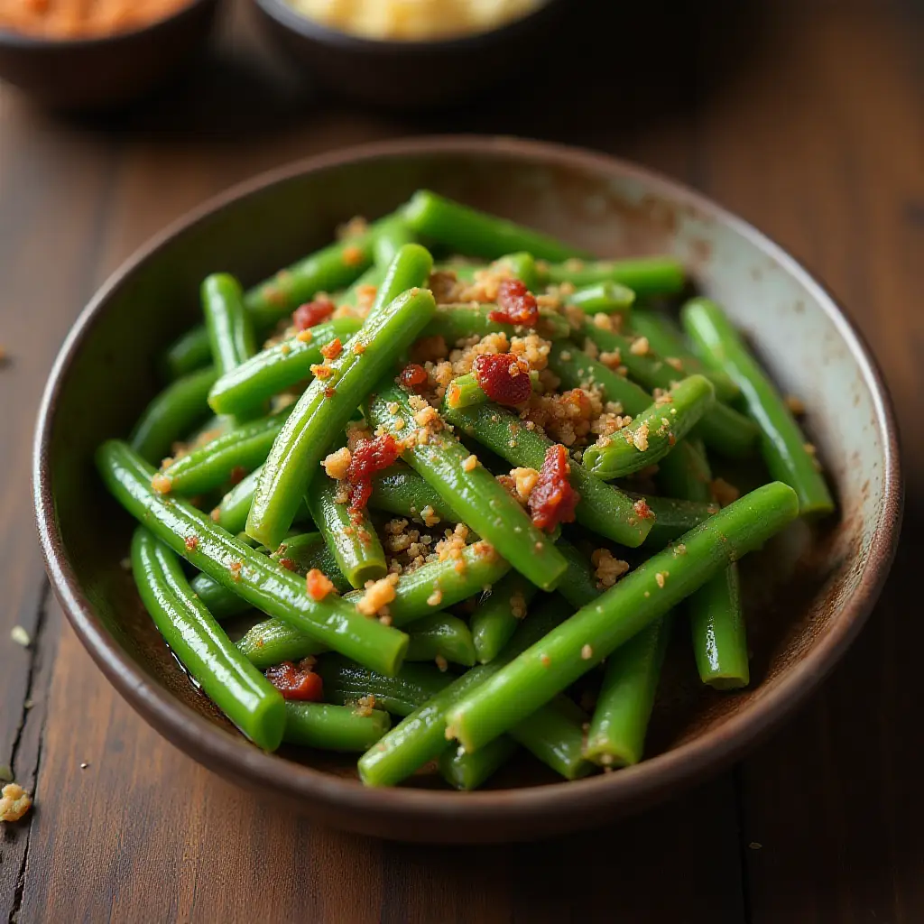 Spicy Indian Green Beans, Gujarati Style