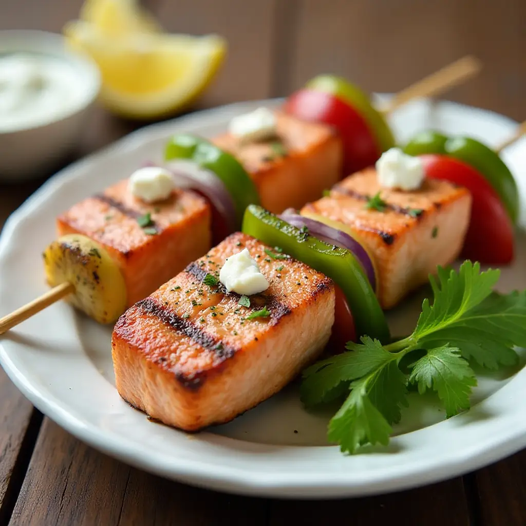 Mediterranean Grilled Salmon Kabobs