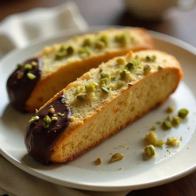 Chocolate-Dipped Pistachio Biscotti
