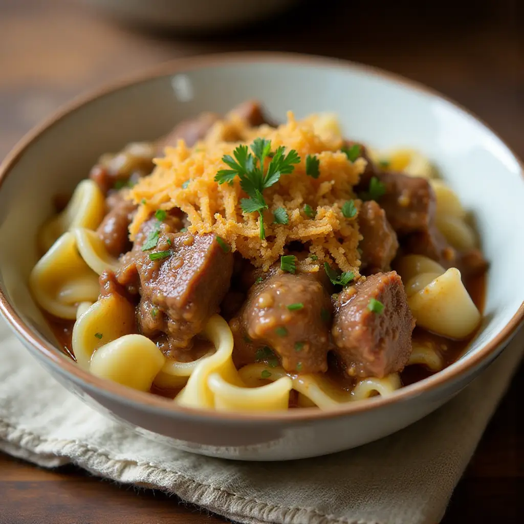 French Onion Beef and Noodles