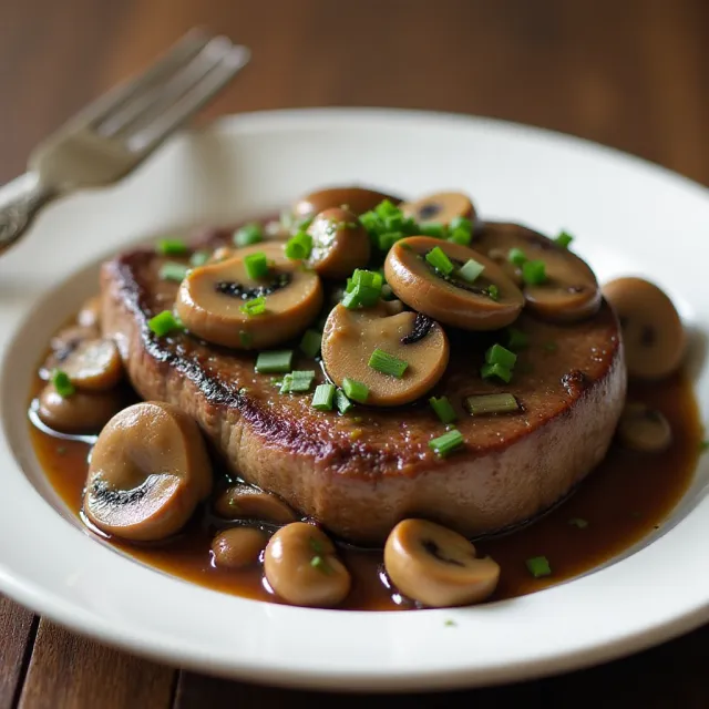 Flat Iron Steak with Mushroom Sauce