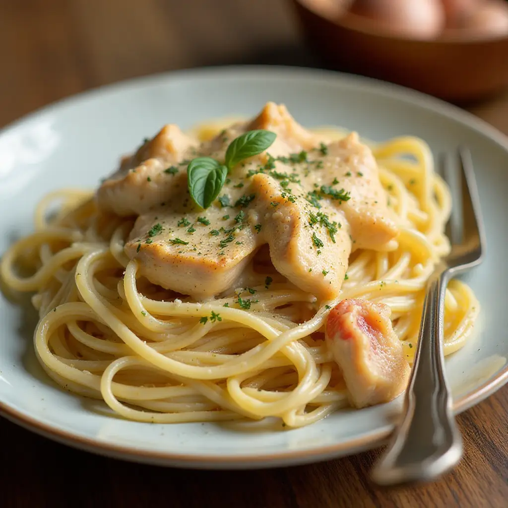 Chicken Spaghetti with White Sauce