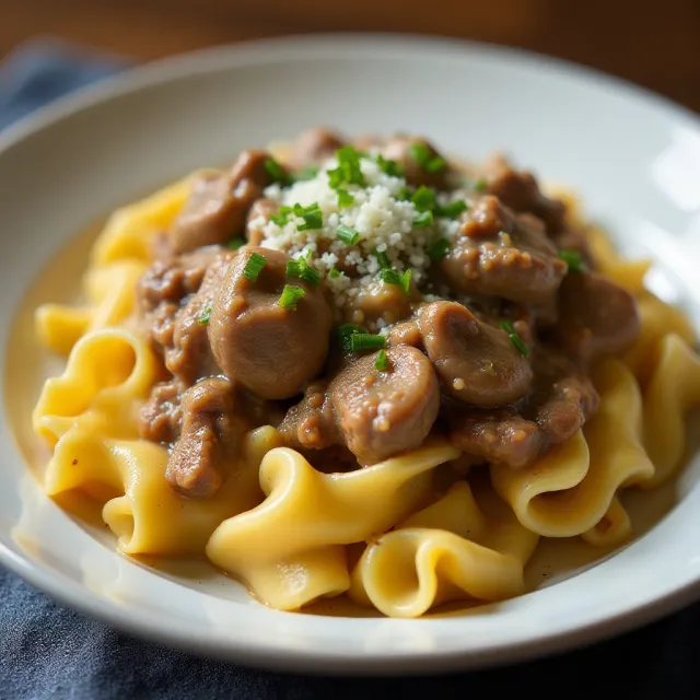Slow Cooker Ground Beef Stroganoff