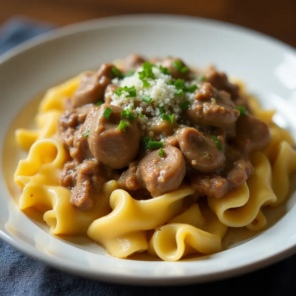 Slow Cooker Ground Beef Stroganoff