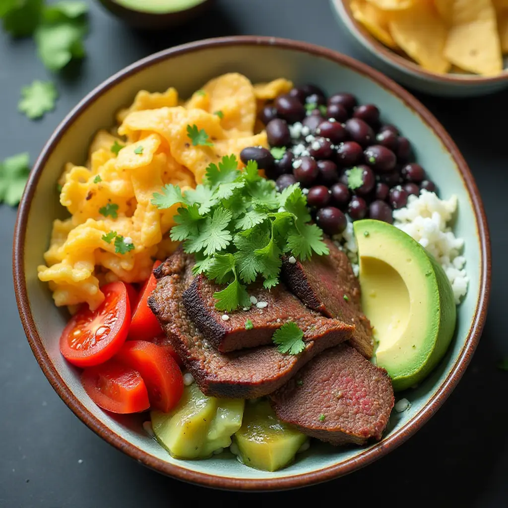 Tex-Mex Beef Bowl with Avocado Cilantro Dressing