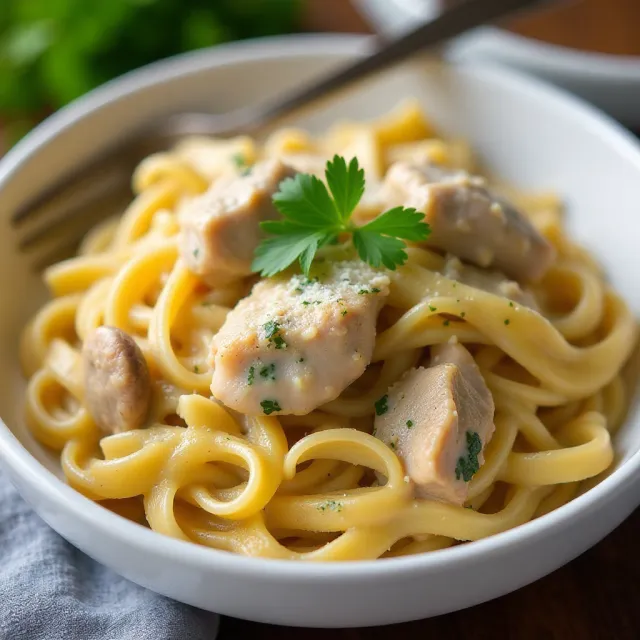 Instant Pot Creamy Pasta with Chicken Thighs and Mushrooms