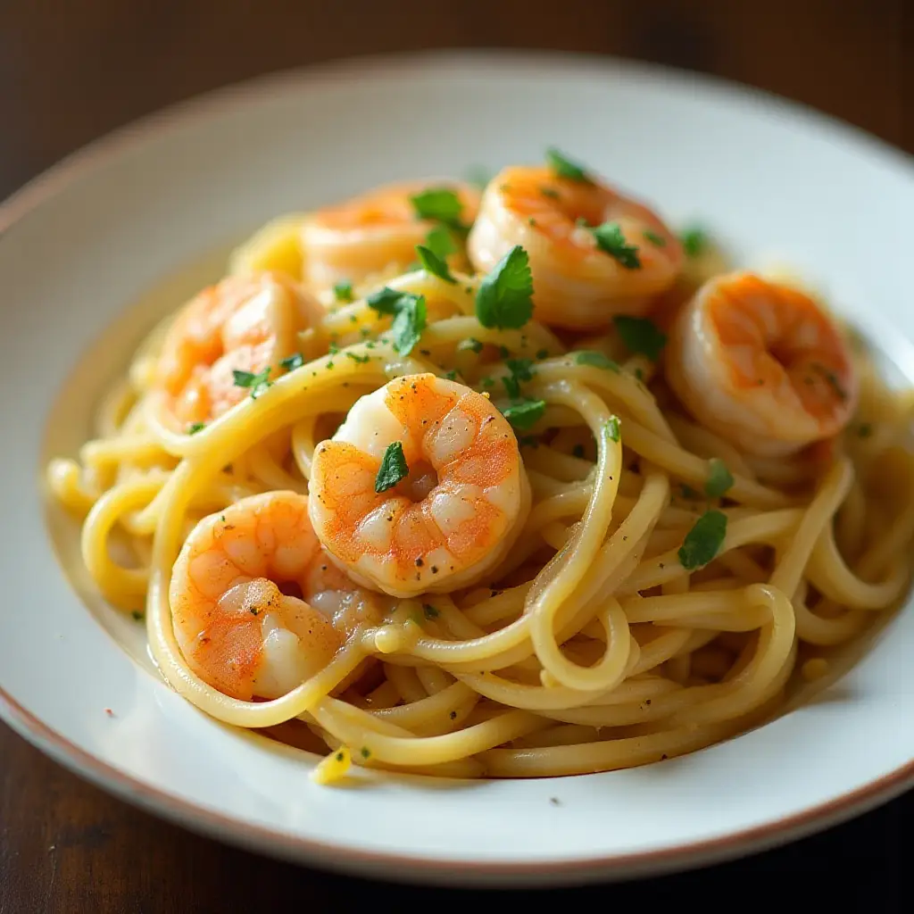 Lemony Garlic Shrimp with Pasta