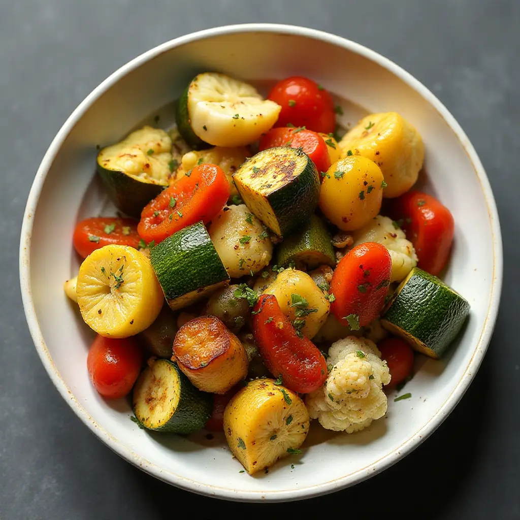 Air Fryer Roasted Vegetables with Gremolata and Red Pepper Aioli
