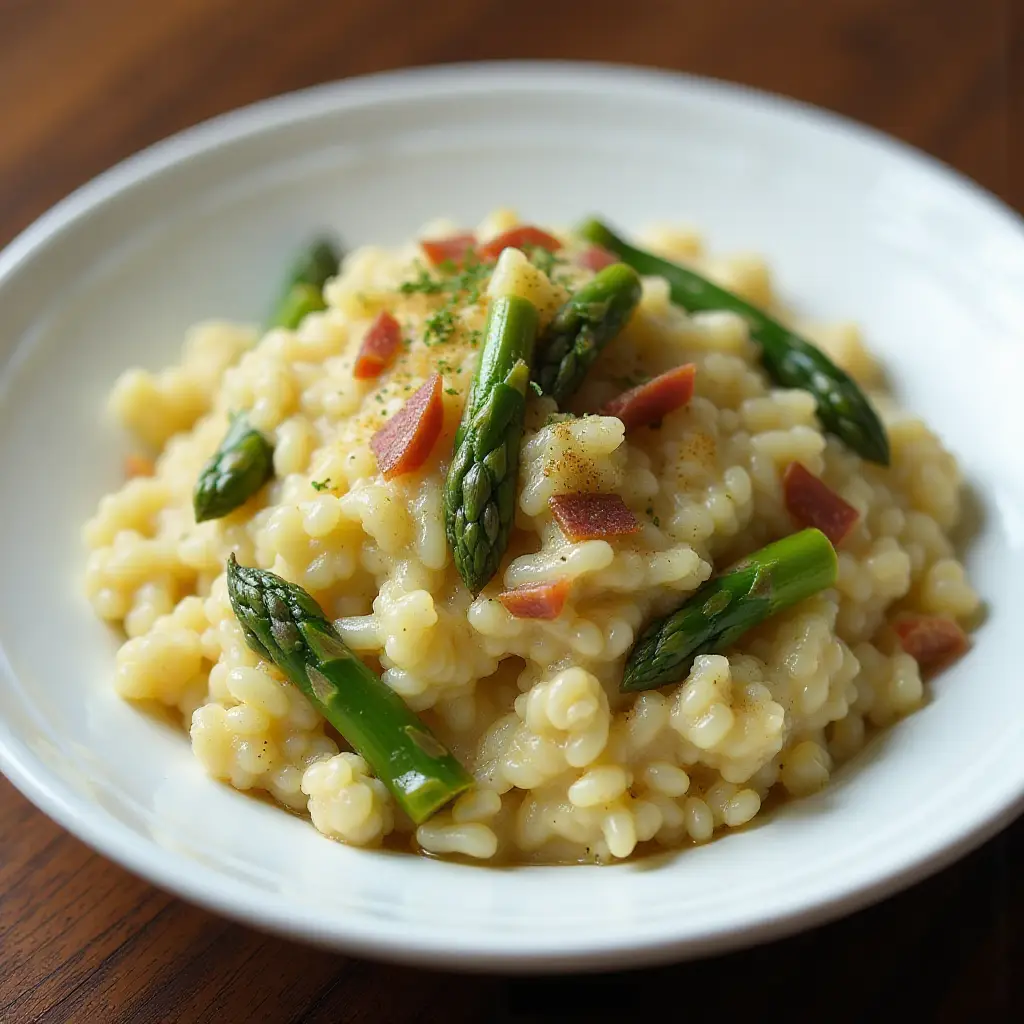 Risotto with Asparagus and Bison Bacon
