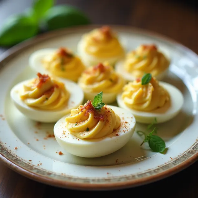 Garlic, Basil, and Bacon Deviled Eggs