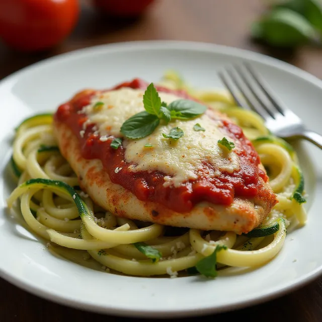 Chicken Parmesan with Zucchini Pasta