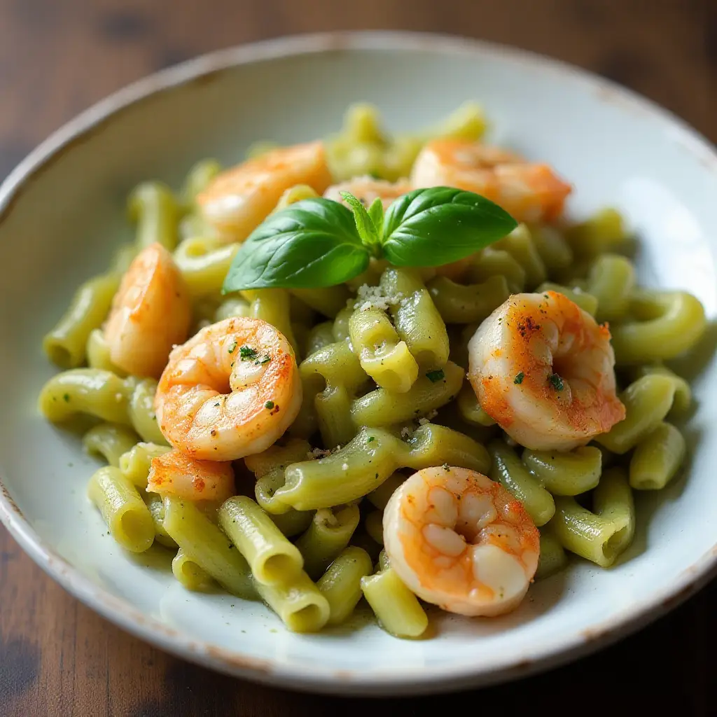 Pistachio Pesto Pasta with Shrimp