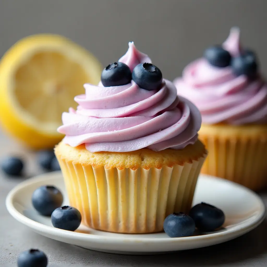 Lemon-Blueberry Cupcakes with Blueberry-Lemon Buttercream Frosting