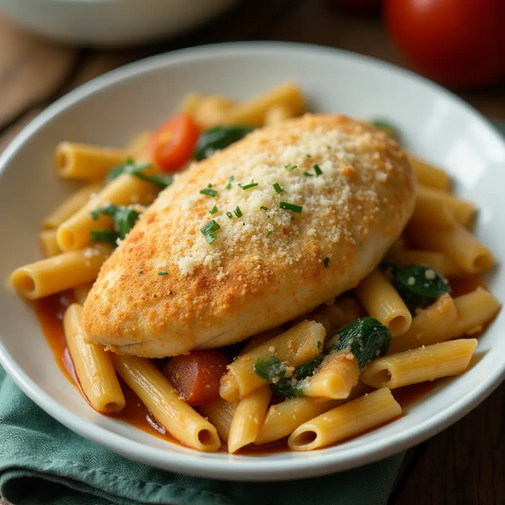 Penne Rosa with Parmesan Crusted Chicken