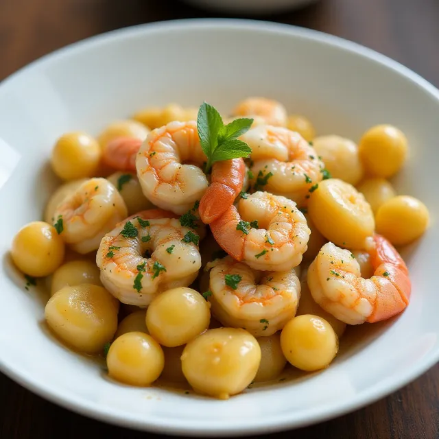 Creamy Saffron Shrimp with Gnocchi and Caramelized Onion