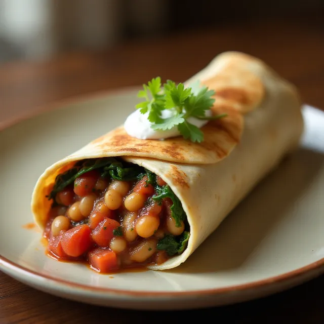 Tomato Spinach and Bean Burrito
