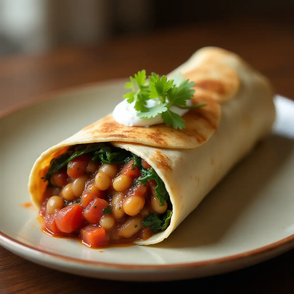 Tomato Spinach and Bean Burrito