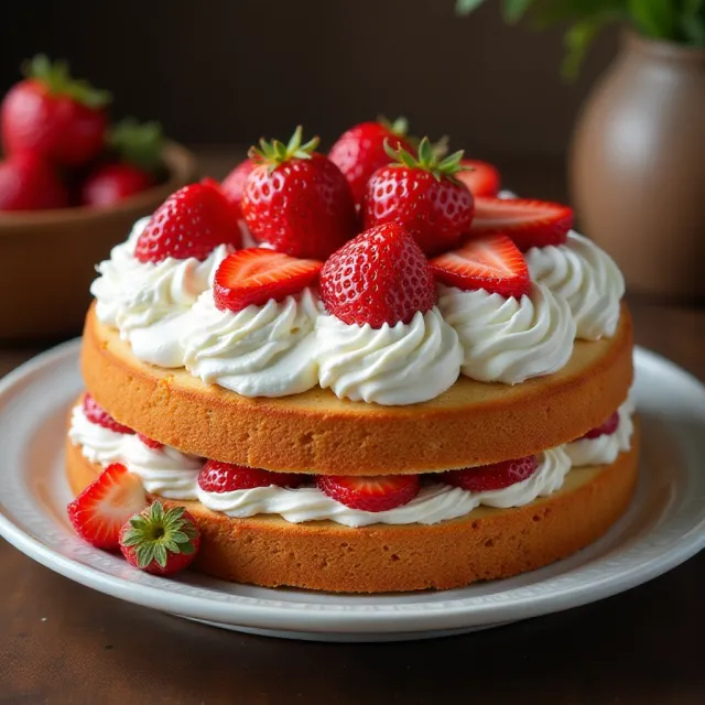 Carry Cake with Strawberries and Whipped Cream