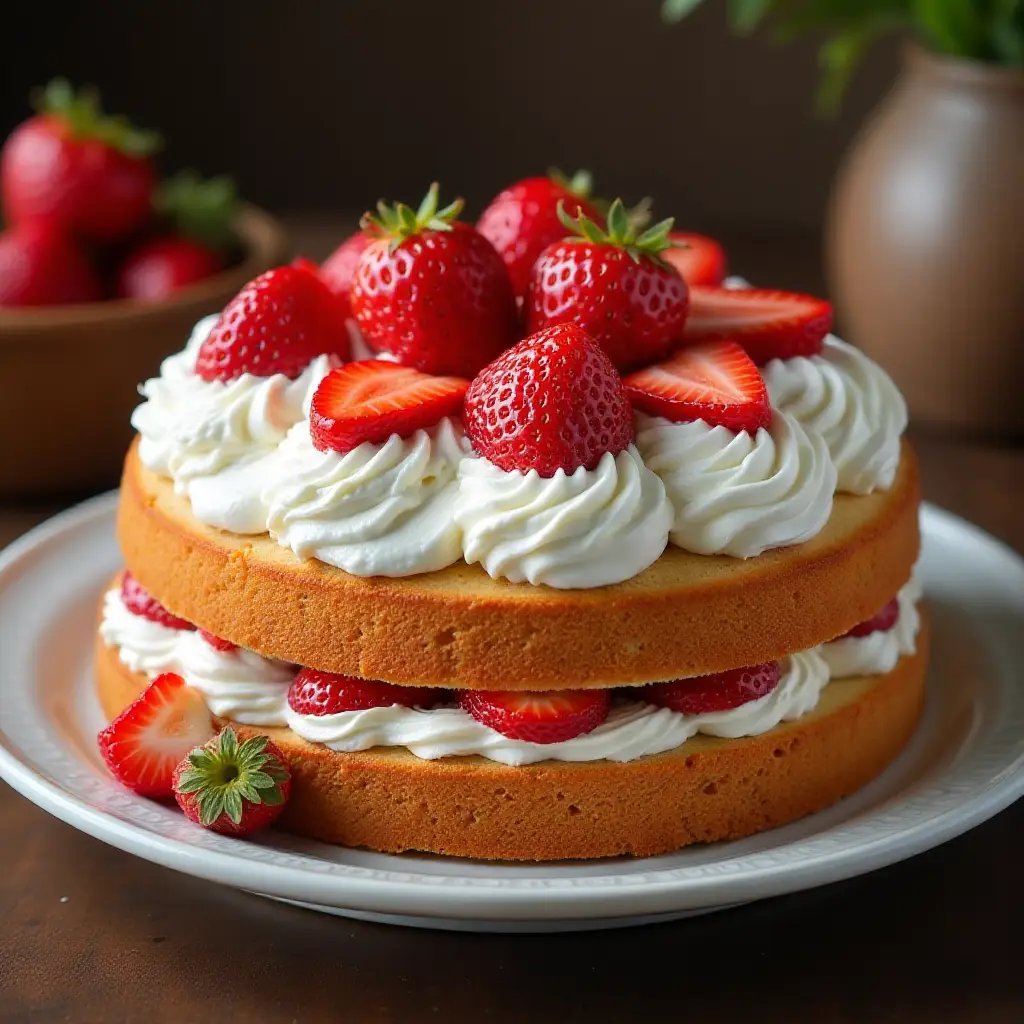 Carry Cake with Strawberries and Whipped Cream