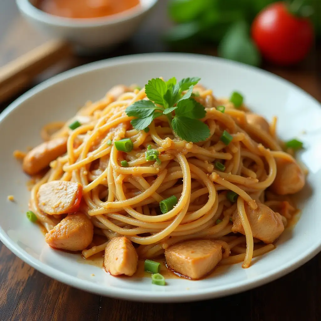 Chicken Pad Thai with Peanut Sauce