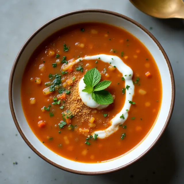 Red Lentil Soup with Lemon Mint Yogurt