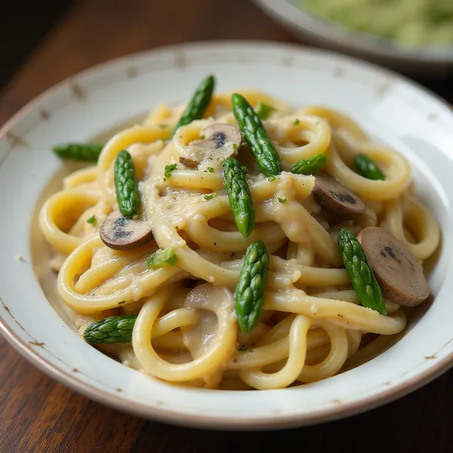 Creamy Asparagus and Mushroom Pasta