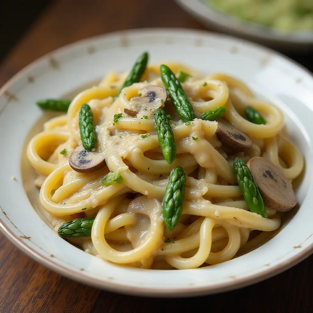 Creamy Asparagus and Mushroom Pasta