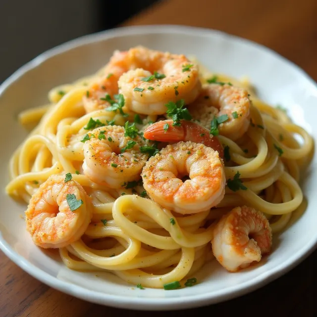 Parmesan-Crusted Shrimp Scampi with Pasta