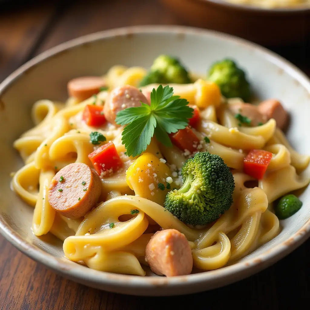Creamy Pasta Primavera with Chicken and Sausage
