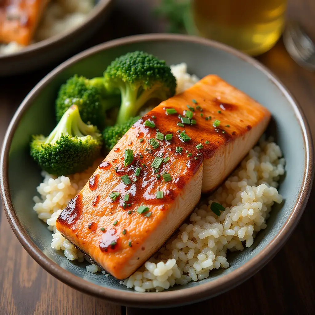 Bourbon Teriyaki Salmon Rice Bowl