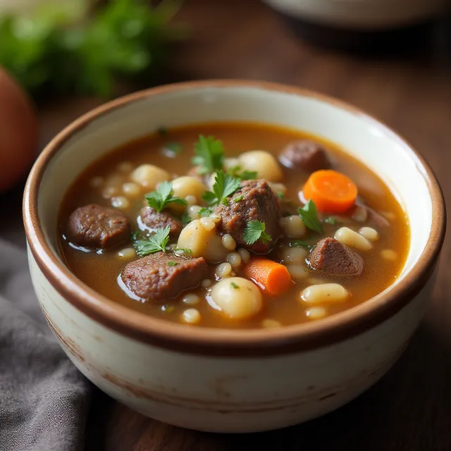 Kelly's Slow Cooker Beef, Mushroom, and Barley Soup