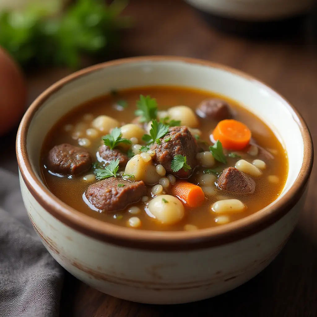 Kelly's Slow Cooker Beef, Mushroom, and Barley Soup